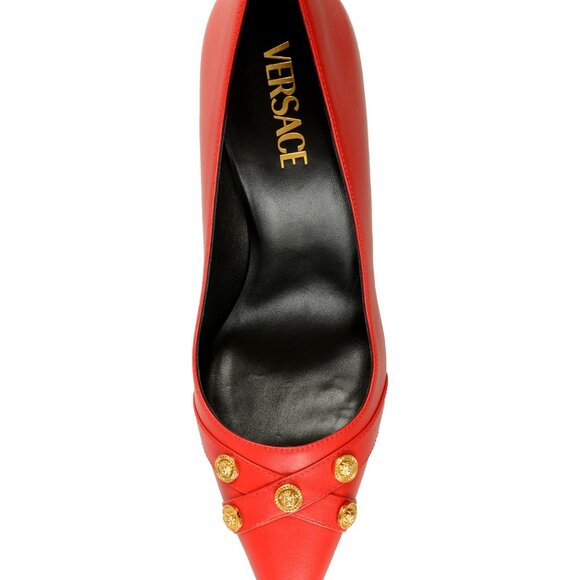 Versace Women\'s Gold Medusa True Red Leather Stilettos Pumps Shoes US 10 IT 40